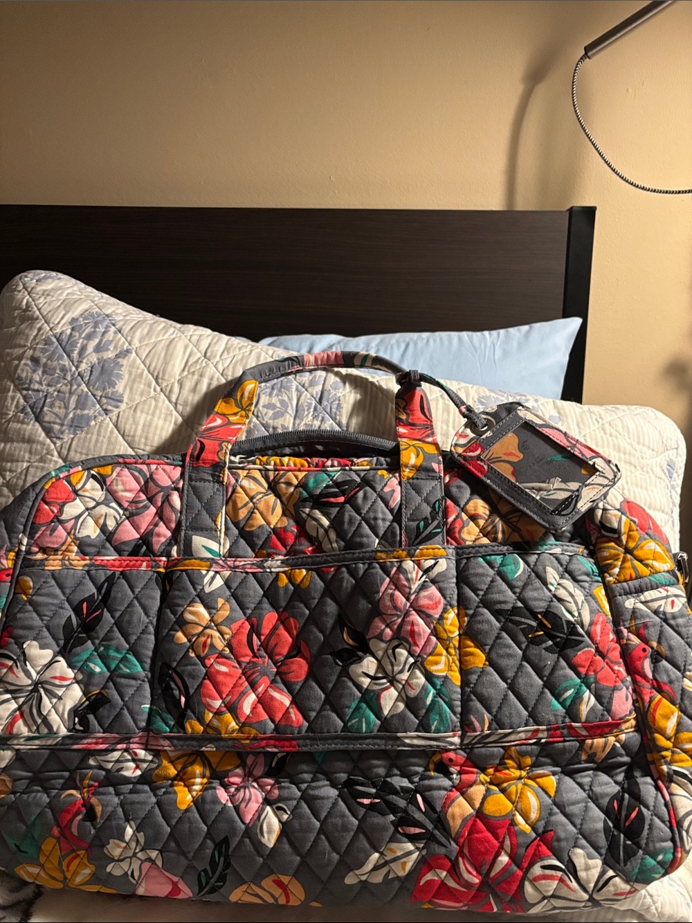 Vera Bradley Gray Quilted Floral Travel Duffel with Multicolor Blooms - Picture 2 of 4